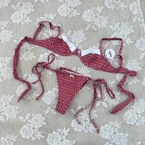 Haute Swim Red Gingham Underwire Bikini Set XS/M NWT